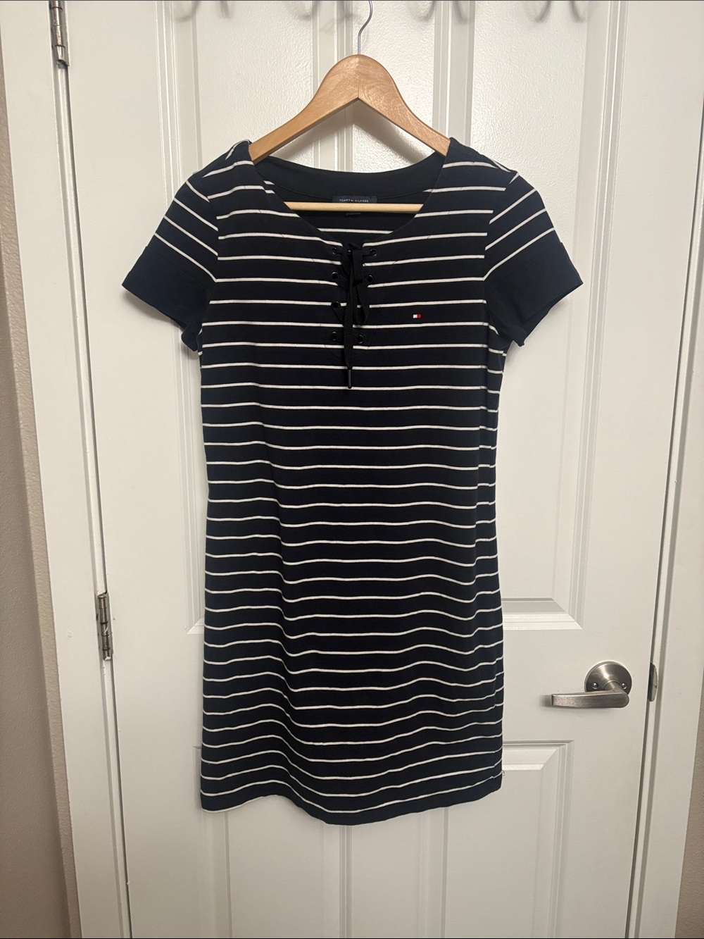 Tommy Hilfiger Navy & White Striped Lace-Up Knit Dress